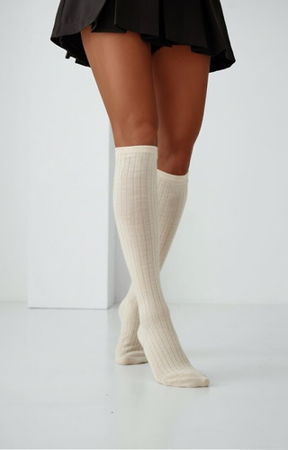 Podkolanówki 1627-001 Milena ecru– wełniane, prążkowane, nieuciskający ściągacz