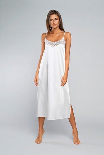 Koszula nocna wąskie ramiączko, długa Dotyk Italia Fashion -ecru