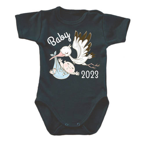 Body krótki rękaw "BABY 2023 born in" Moocha czarny