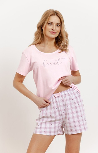 Taro Arabella 3416 – Różowa piżama damska z bawełny | Szorty + krótki rękaw