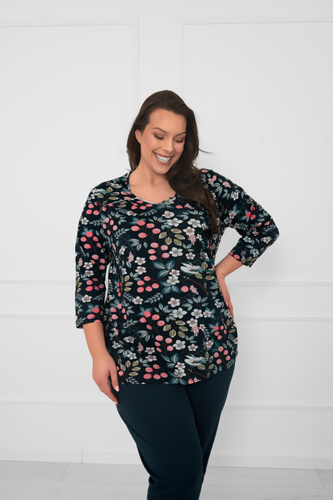 Lucja – kobieca piżama bawełniana 3/4 z kwiatowym wzorem Italian Fashion