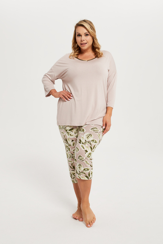 Piżama Damska 3/4 rękaw, 3/4 spodnie Indonezja Italian Fashion - beż/druk