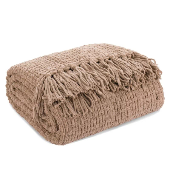 Koc tkany narzuta z frędzlami Suzi Eurofirany beżowy