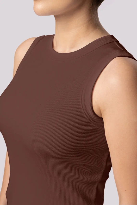 Koszulka damska bez rękawków Tank top ribben Mona czekoladowy