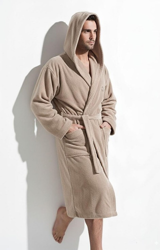 L&L Iwo cappucino– męski szlafrok z kapturem, miękki i komfortowy