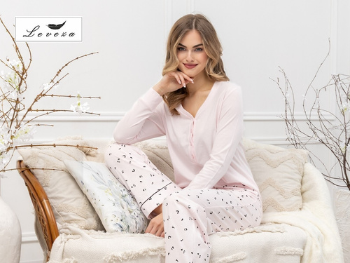 Laveza Afra 1617 – bawełniana piżama damska, jasnoróżowa, długi rękaw