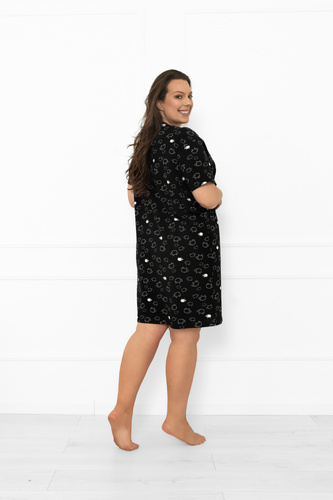 Damska koszula nocna Bonnie – 100% bawełna, czarna z owieczkami Italian Fashion 