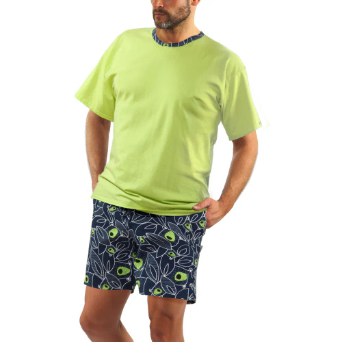 Bawełniana piżama męska, krótki rękaw i spodenki 2422/22 Sesto Senso - seledynowy