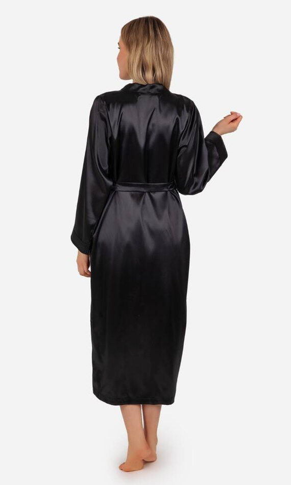Szlafrok damski satynowy długi Eunika ByShelly - czarny