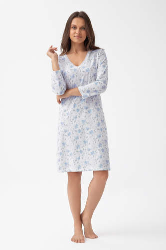Damska koszula nocna Luna 261 niebieski – bawełna, rękaw 7/8, komfort i styl