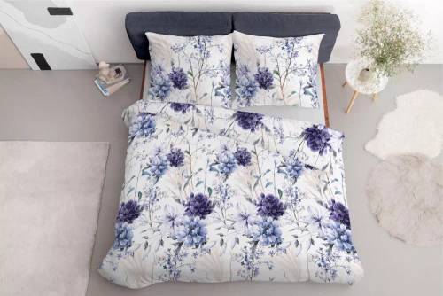 Pościel satynowa akwarelowe kwiaty w odcieniach lawendy 5222 A Detexpol 