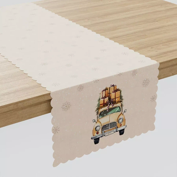 Bieżnik świąteczny Vintage samochód Markizeta beżowy