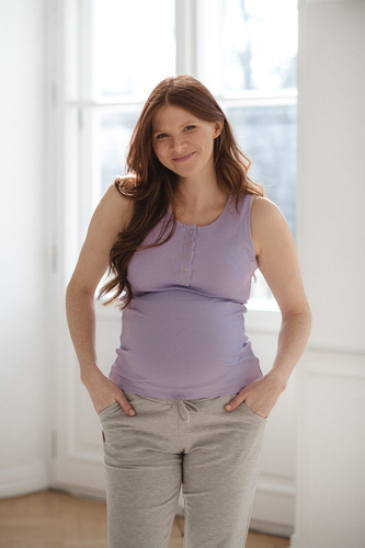 Koszulka ciążowa do karmienia w prążki na ramiączkach Tummy Milk&Love liliowy