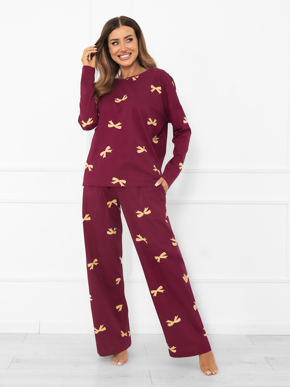 Italian Fashion Kwadro – elegancka piżama damska bawełniana z kokardkami