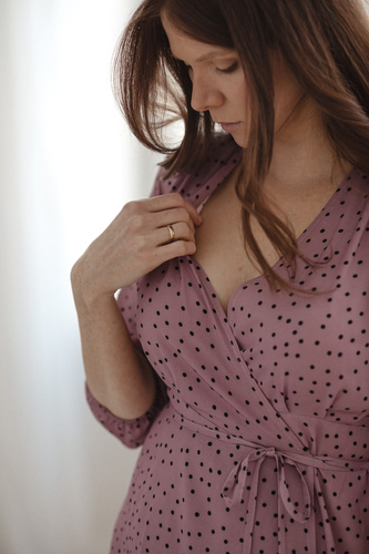 Sukienka ciążowa i do karmienia rękaw 3/4  Milk Shake Milk&Love liliowa w groszki