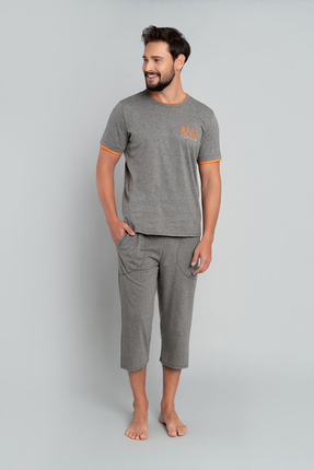 Piżama Męska krótki rękaw, 3/4 spodnie Marek Italian Fashion- średni melanż