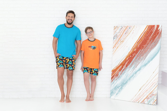 Piżama chłopięca krótki rękaw, spodnie Komiks Italian Fashion - pomarańczowy/druk