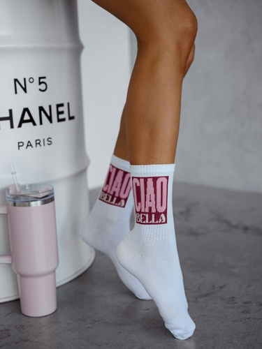 Damskie skarpetki Milena 0200-174 – z napisem Ciao Bella w stylu streetwear