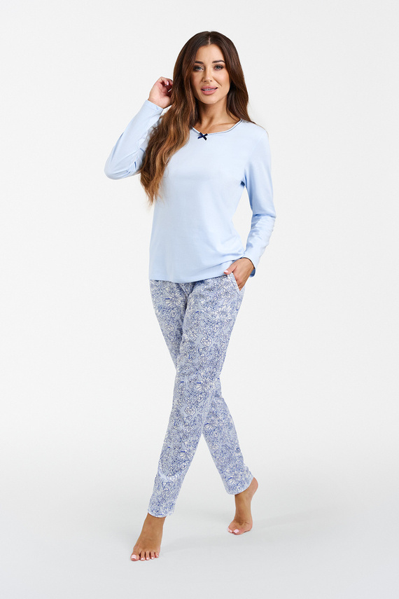 Piżama Damska długi rękaw, długie spodnie Salli Italian Fashion - niebieski/druk
