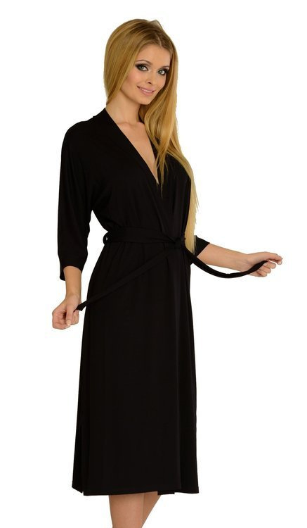 De Lafense Visa 942 – długi, lekki szlafrok damski z wiskozy, czarny