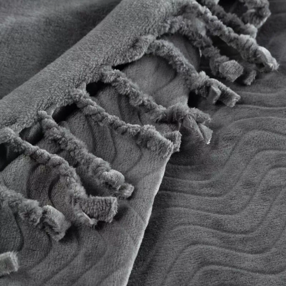 Koc narzuta z frędzlami Emma Eurofirany stalowy