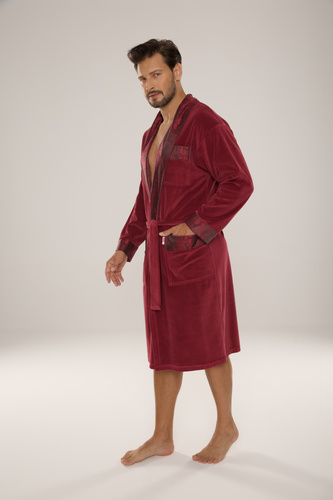 De Lafense Noble 868 – szlafrok męski welurowy elegancki, praktyczny, wygodny, burgund