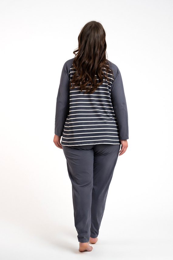 Piżama Damska długi rękaw, długie spodnie Oda Italian Fashion - druk grafitowy/grafitowy