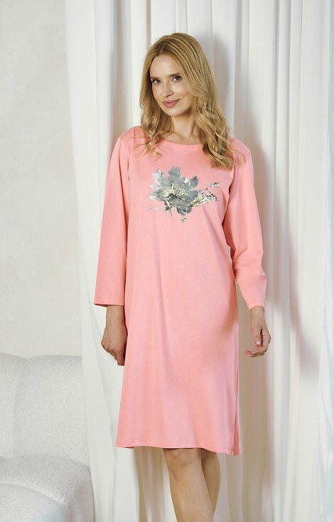 Damska koszula nocna Patricia 3461 Taro – bawełna, kimono, nadruk, długi rękaw