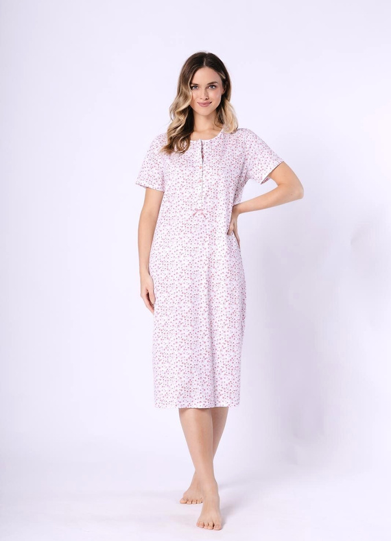 Oriana 1723/1760 Leveza koszula damska bawełniana midi, krótki rękaw, guziki