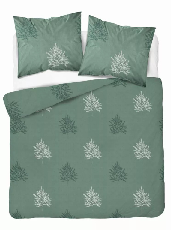 Pościel bawełniana 5503 B Naturalis – szałwiowa z liśćmi paproci geometrycznymi Detexpol