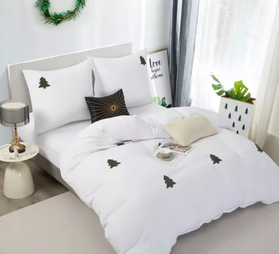 Świąteczna pościel z mikrofibry z motywem zielona choinki Cuty Christmas– Spod Igły i Nitki, zapięcie na zamek