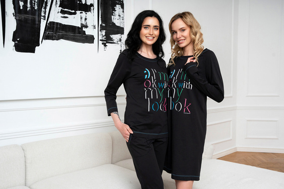 Piżama Damska 3/4 rękaw, 3/4 spodnie Olza Italian Fashion - czarny