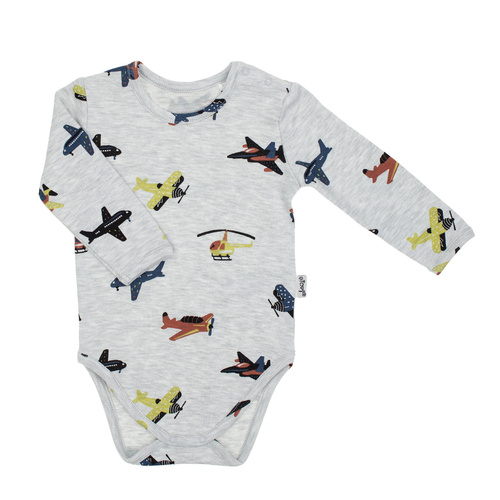 Body bawełniane niemowlęce Nicol 219095 Willy szare w samoloty – długi rękaw 