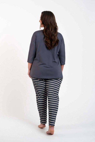 Piżama Damska 3/4 rękaw, długie spodnie Betty Italian Fashion - druk grafitowy/grafitowy
