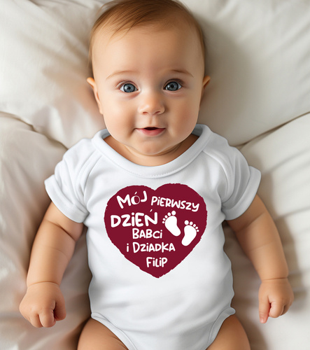 Body krótki rękaw "Mój pierwszy dzień Babci i Dziadka + imię" Moocha biały 
