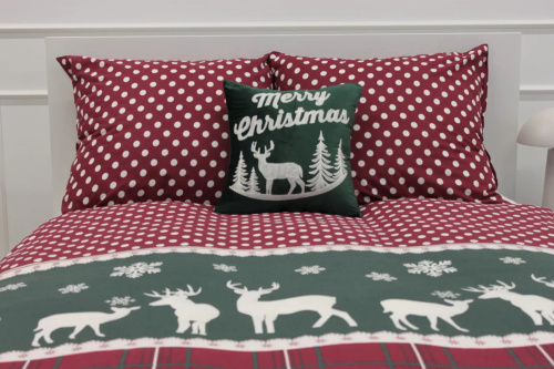 Świąteczna pościel Xmass 100% bawełna – renifery kratka groszki czerwona zielona, komplet z zamkiem Spod Igły i Nitki