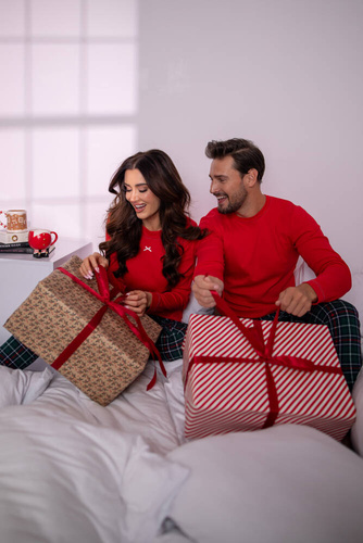 Piżama Męska długi rękaw, długie spodnie Fogo talian Fashion - czerwony/druk 