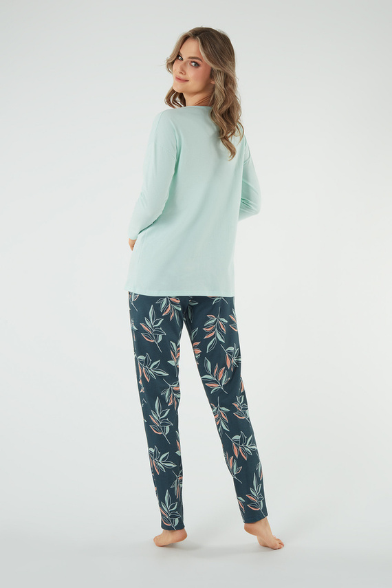 Piżama Damska długi rękaw i spodnie Julietta Italian Fashion - pistacjowy/druk