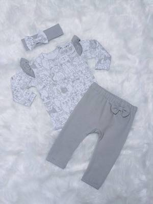 Body z długim rękawem Kotki Bambarillo biały-szary