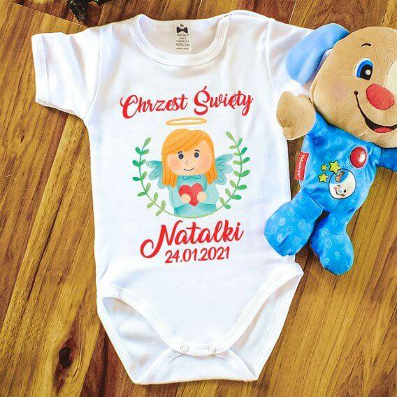 Body krótki rękaw "Chrzest dla dziewczynki z imieniem" Moocha biały 