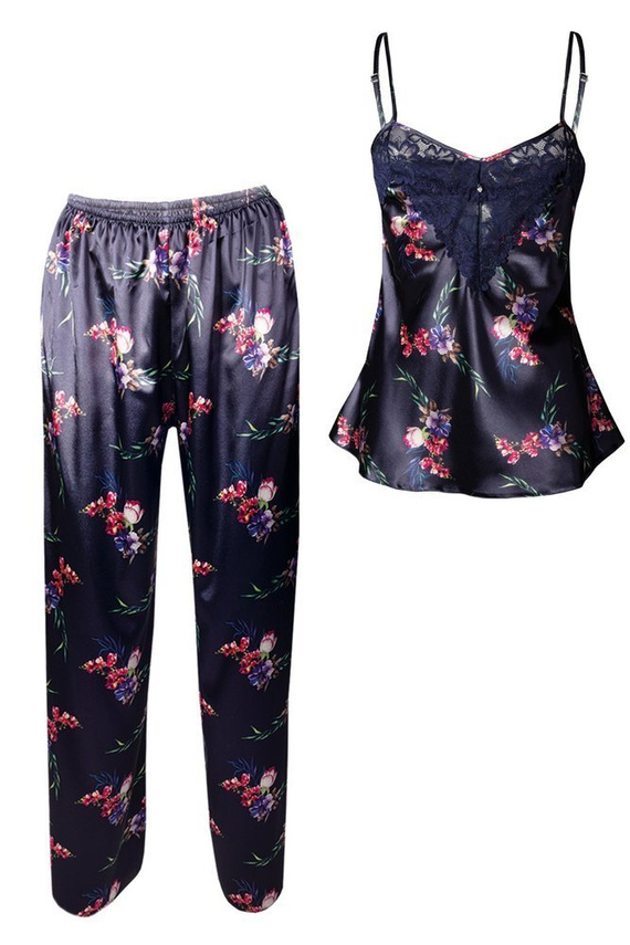 Piżama Damska Satynowa Flowers DKaren - DK-KC 11 biały