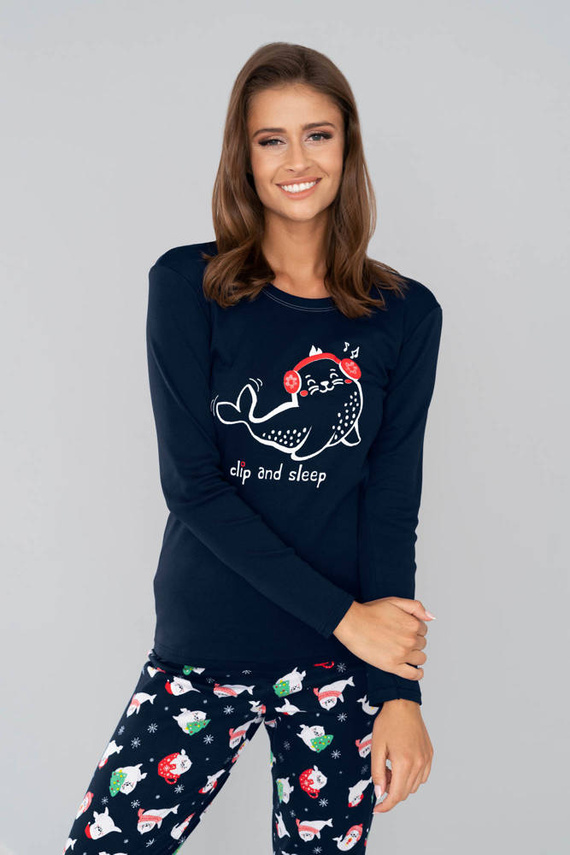 Piżama Damska długi rękaw, długie spodnie Kasjana Italian Fashion- czerwony/druk czerwony