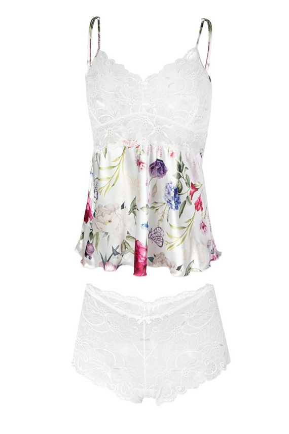 Komplet piżama damska Flowers DKaren - DK-KA ecru