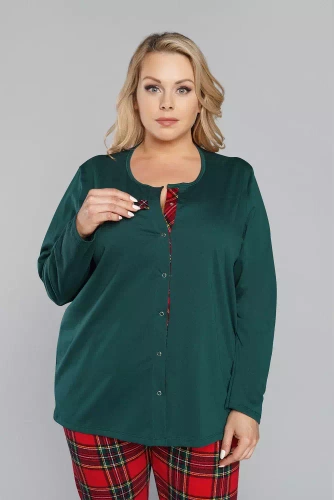 Piżama Damska długi rękaw, spodnie Zorza Italian Fashion - czerwony/druk 