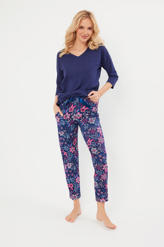 Piżama Damska 3/4 rękaw, 7/8 spodnie Folk Italian Fashion - granatowy/druk