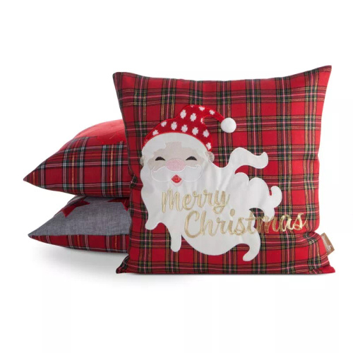 Eurofirany poszewka świąteczna CHP 165 – 45x45, kratka biało-czerwona z Mikołajem