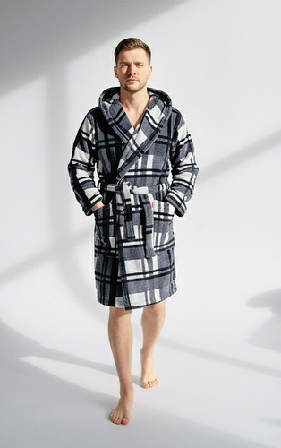 Szlafrok Męski De Lafense 034 z Kapturem – Miękki, Ciepły Szlafrok Domowy Premium z Kieszeniami