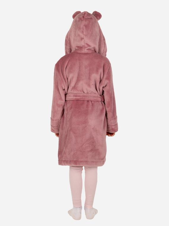 Szlafrok dziecięcy z uszami Teddy ByShelly - brudny róż