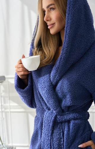 Heaven 2555 L&L navy – szlafrok damski z kapturem i kieszeniamiski z kapturem