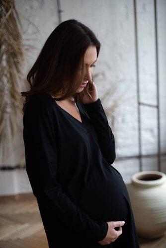 Bambusowa koszula nocna ciążowa i do karmienia długi rękaw Moon Milk&Love czarny